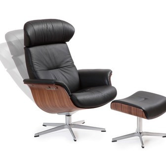 Timeout Ottoman in Leather Black / Walnut