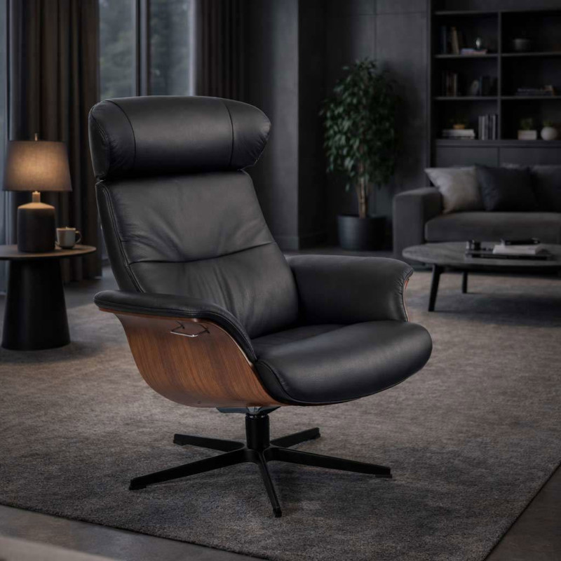 Timeout Armchair Leather Black / Walnut/ Black legs