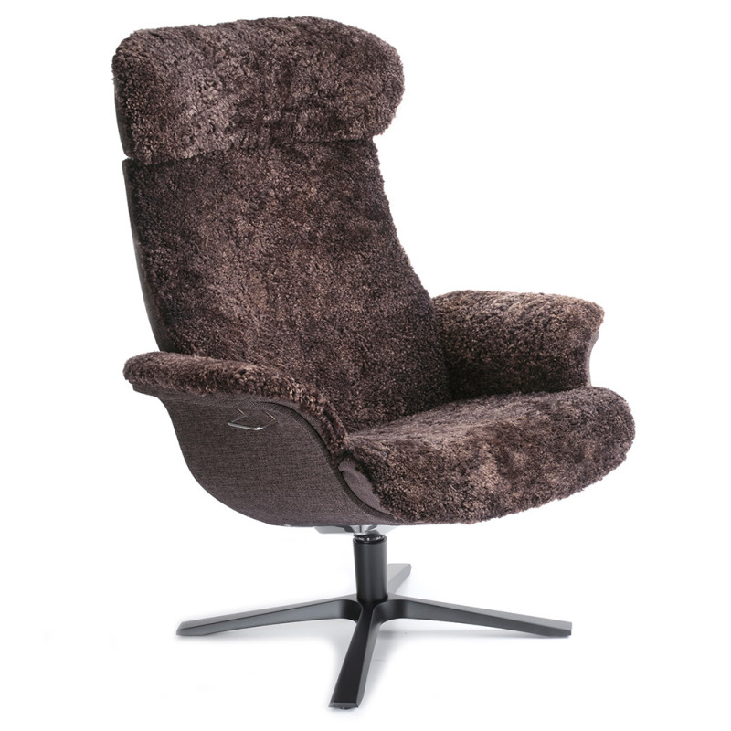 Timeout Large Armchair Espresso Sheepskin Black High Back Legs